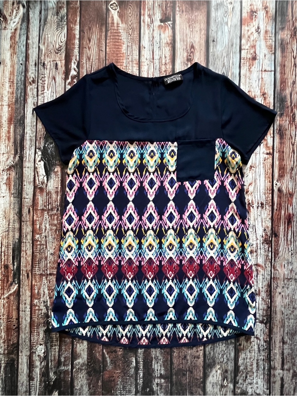 Papermoon Navy Mixed-Print Short Sleeve Top